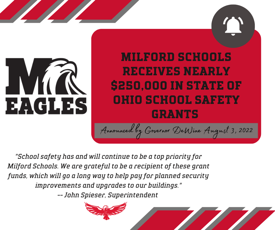 Milford Schools Receives Nearly $250,000 in State of Ohio School Safety Grants